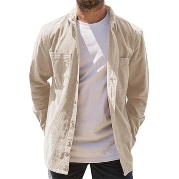 Men's Button Down Shirts Beige - Picture 4 of 7